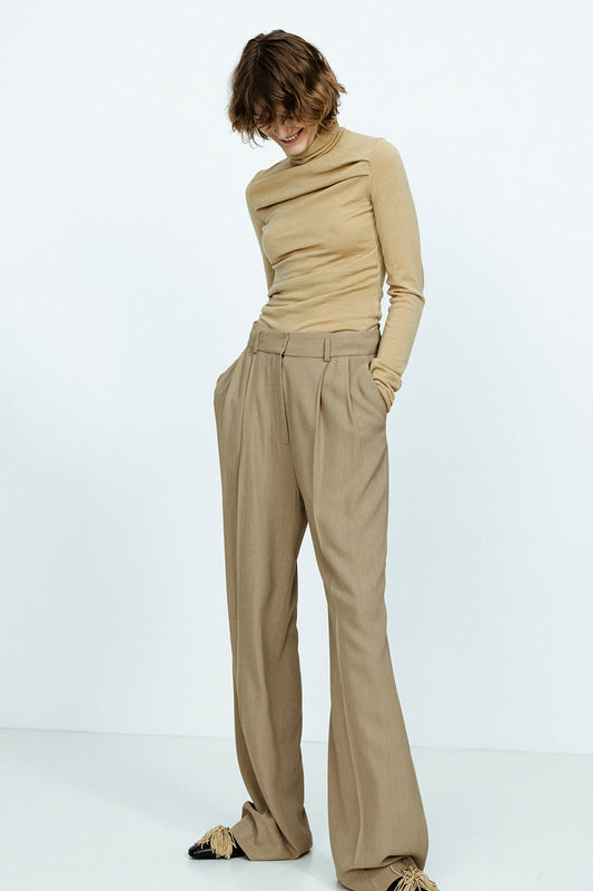 DOUBLE PLEAT WIDE LEG TROUSERS