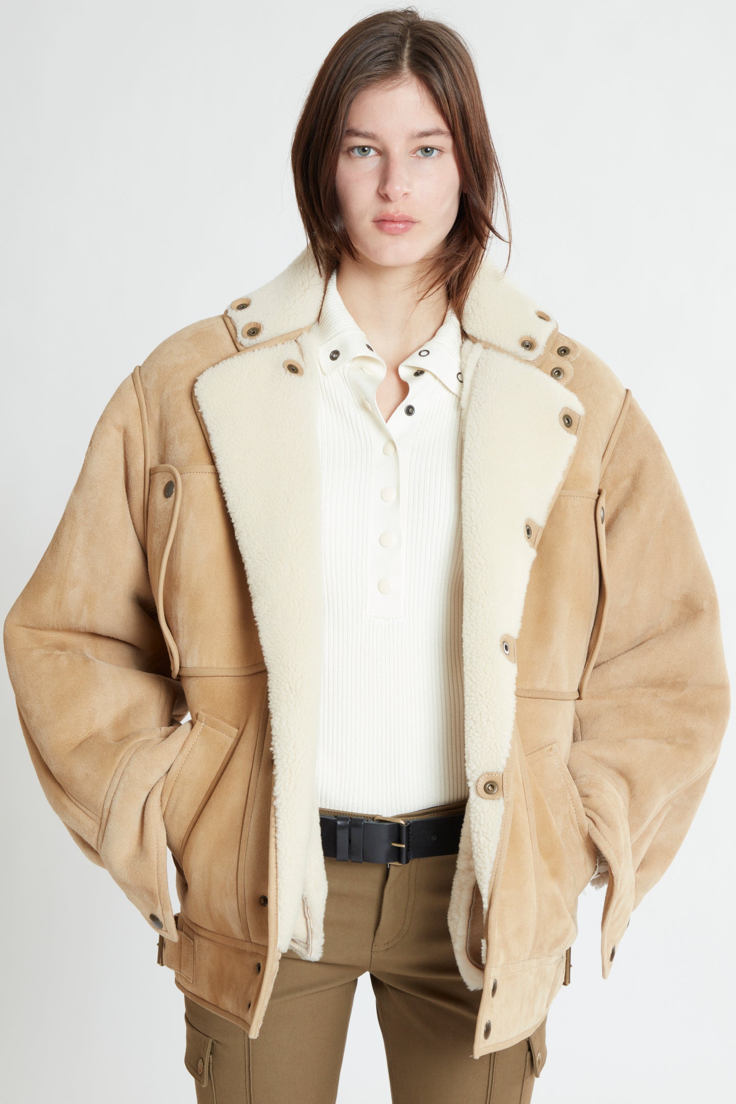 LOOSE FIT SHEARLING JACKET WITH SNAP BUTTONS
