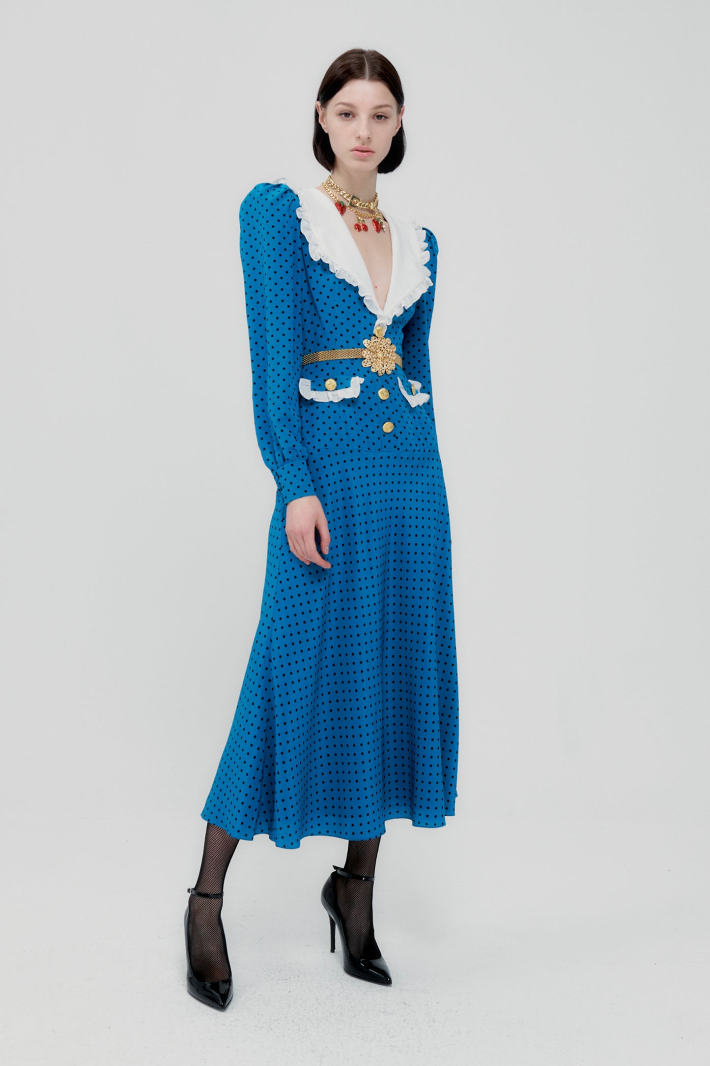 POLKA DOT SILK DRESS WITH COLLAR