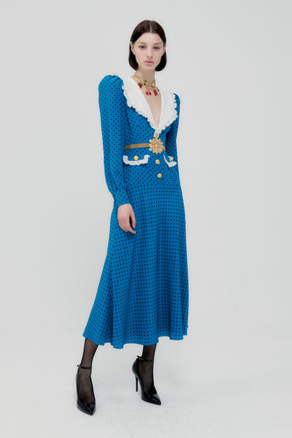 POLKA DOT SILK DRESS WITH COLLAR