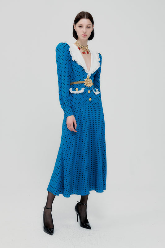 POLKA DOT SILK DRESS WITH COLLAR