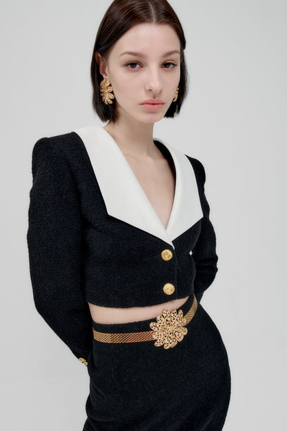 TWEED BOUCLE CROPPED JACKET WITH MIKADO COLLAR