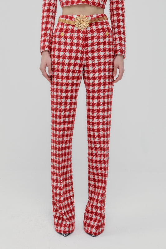 VICHY TWEED FLARED TROUSERS
