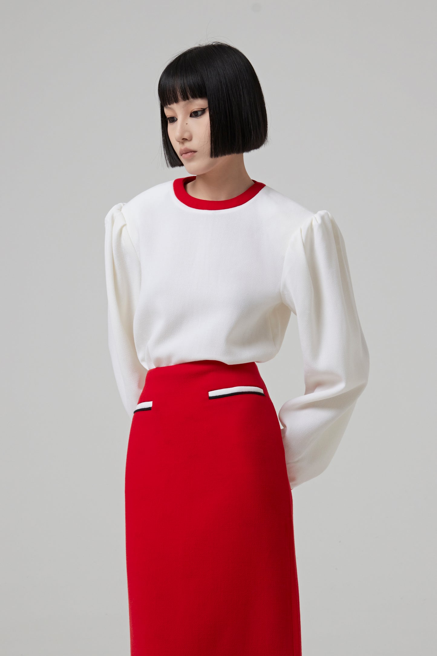 Wool Round Neck Bodysuit with Contrasted Details