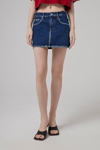 BLUE LOW-RISE MINI SKIRT