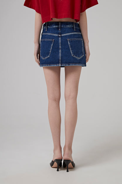 BLUE LOW-RISE MINI SKIRT