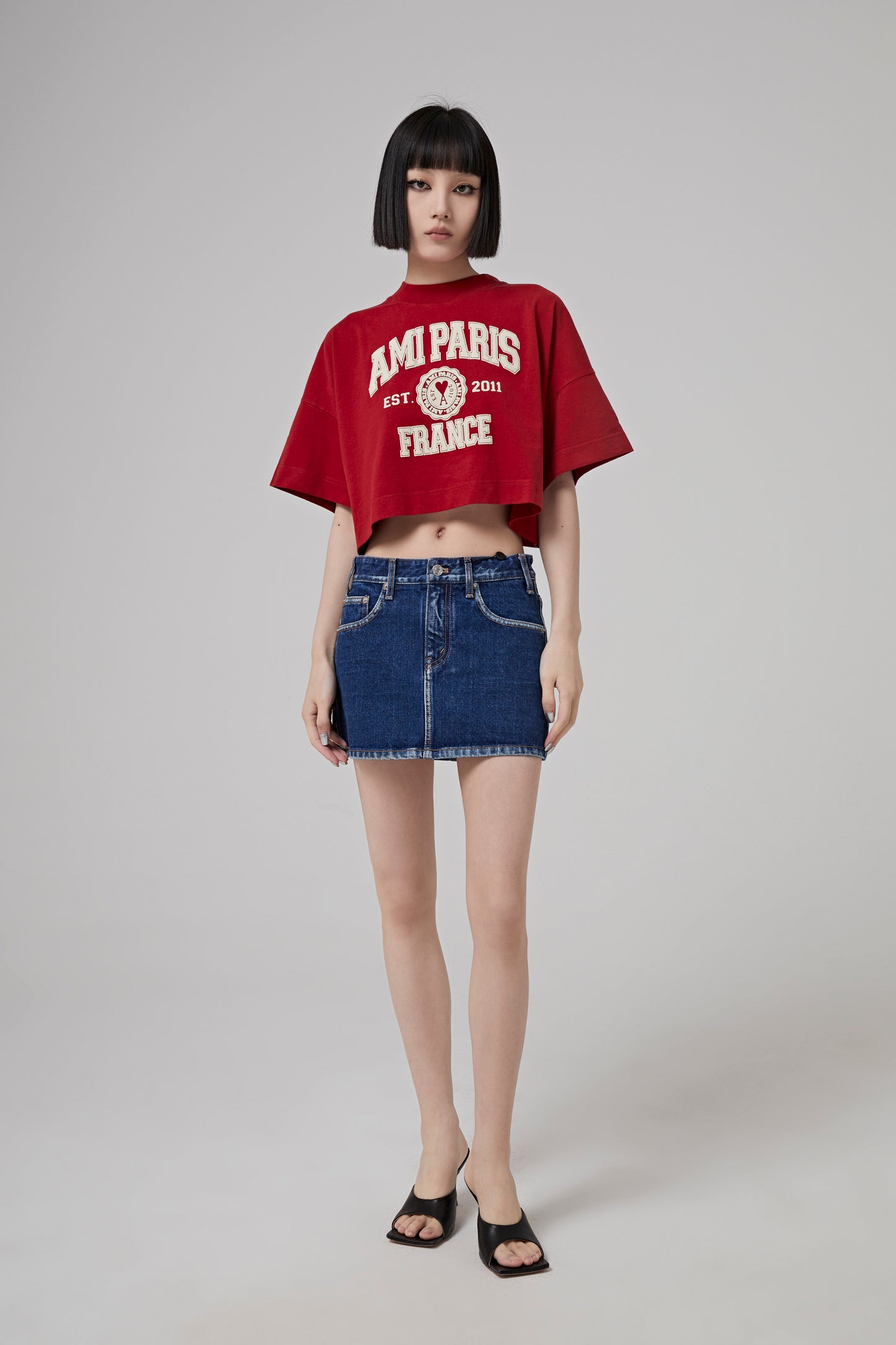 BLUE LOW-RISE MINI SKIRT