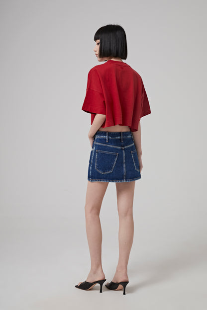 BLUE LOW-RISE MINI SKIRT