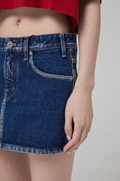 BLUE LOW-RISE MINI SKIRT