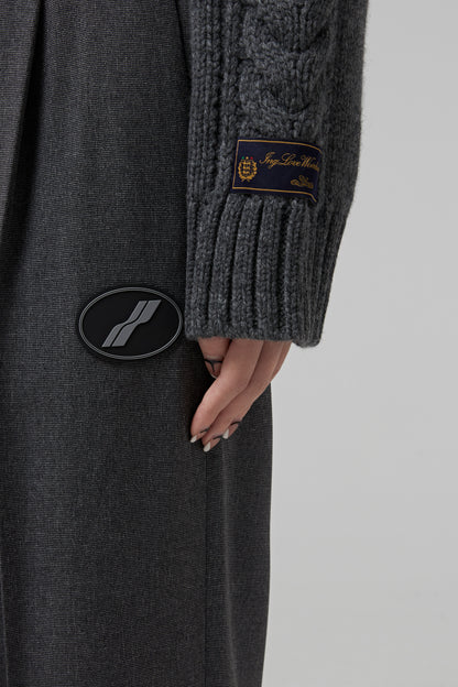 GREY SHAWL COLLAR CABLE CROP SWEATER