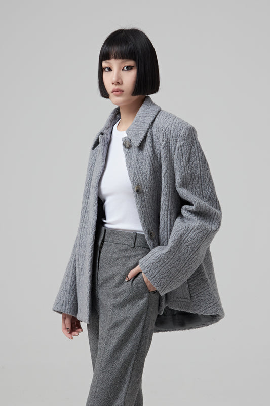 SINGLE BREASTED GREY JACQUARD JERSEY JACKET BUTTONED IN THE FRONT