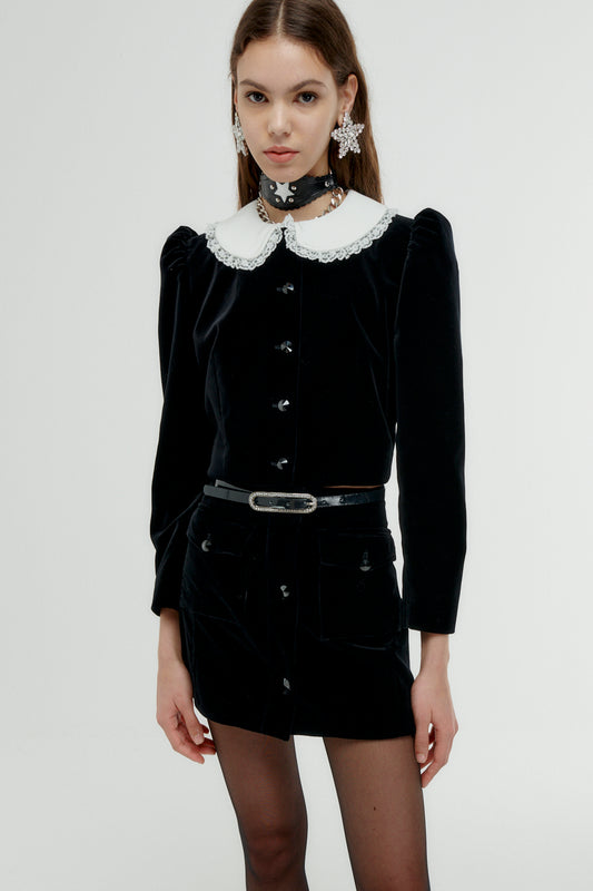 VELVET JACKET WITH FAILLE COLLAR