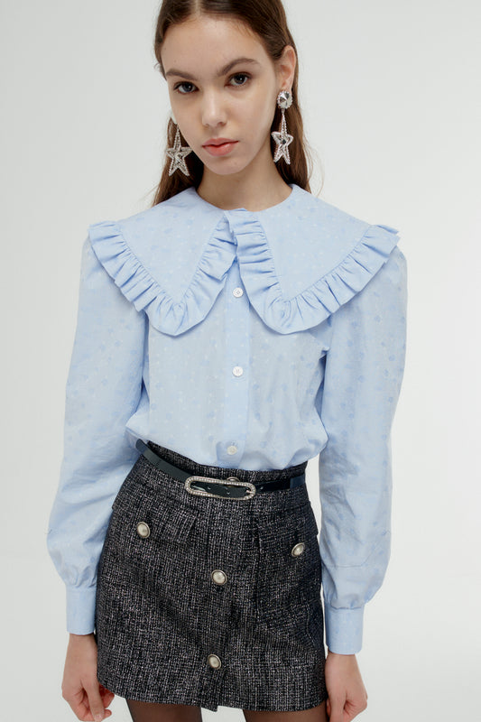 COTTON JACQUARD BLOUSE WITH PETER PAN COLLAR