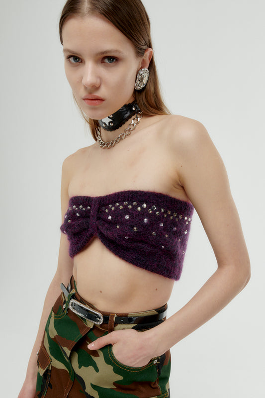 MOHAIR KNITTED BANDEAU WITH CRYSTAL HOTFIX
