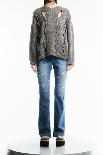 PAINT DROP SIDE BUTTON SKINNY JEANS