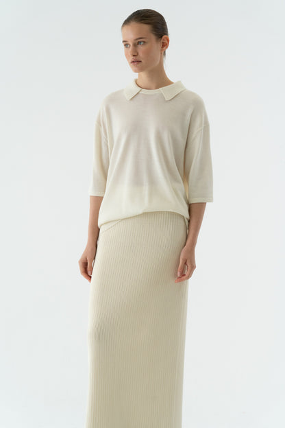 WOOL BLEND ROUND NECK COLLAR KNIT TOP