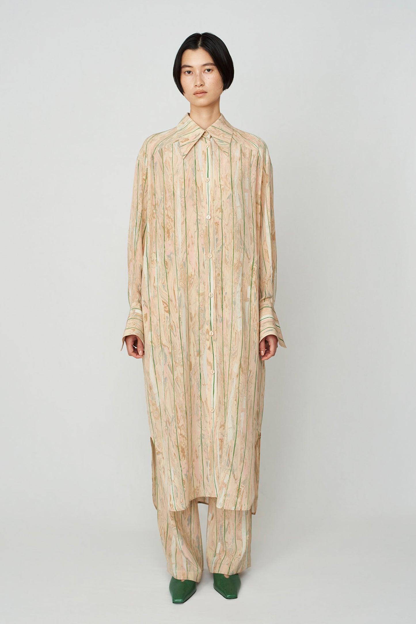 MARBLE PRINT SILK SHIRT DRESS