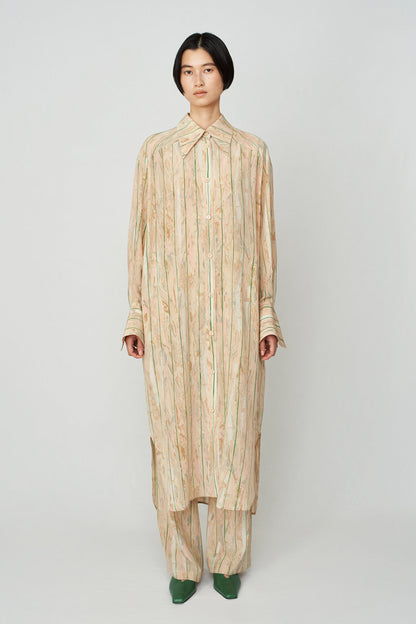 MARBLE PRINT SILK SHIRT DRESS
