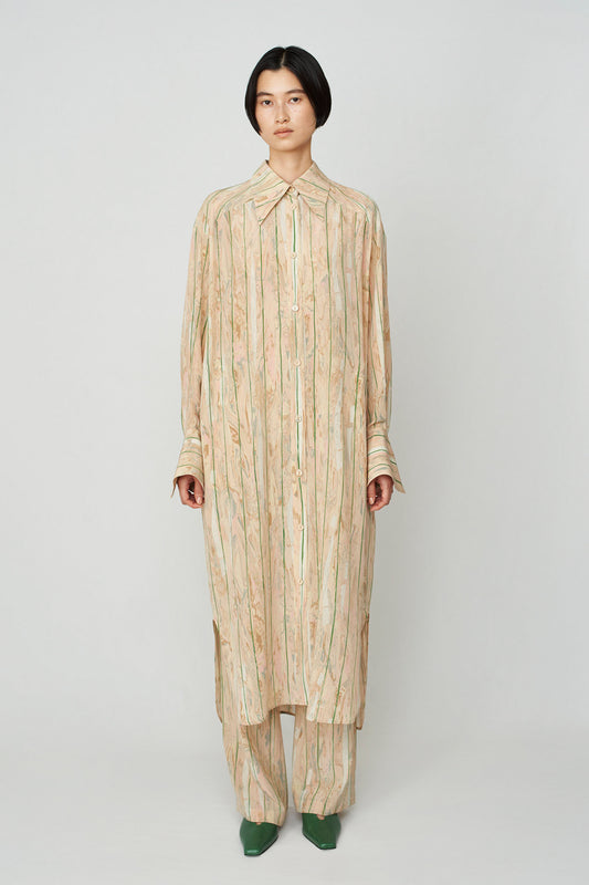 MARBLE PRINT SILK SHIRT DRESS