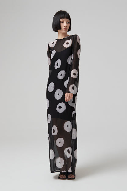 LONG SLEEVES STRAIGHT DRESS IN PRINTED CREPON