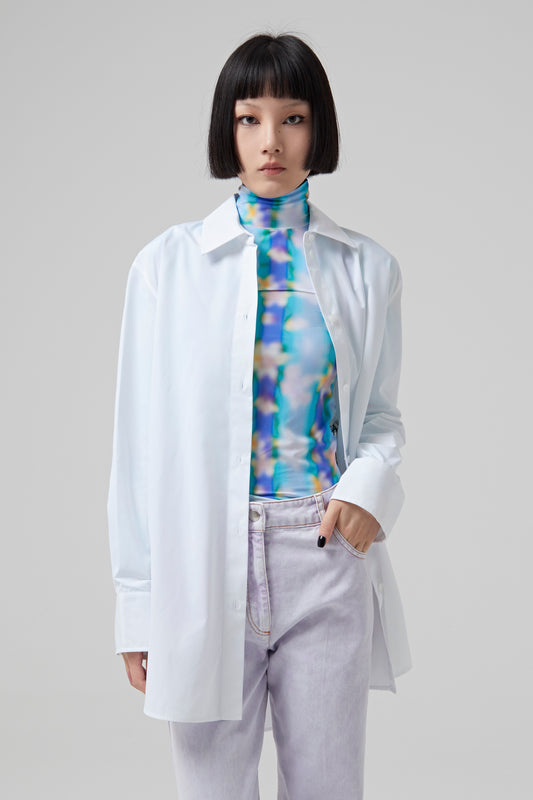 CRINKLED SHIRT WITH CONTRASTED EMBROIDERY ON THE BACK