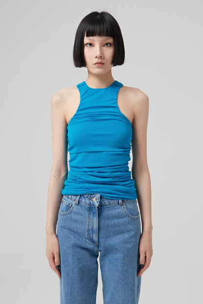 DRAPED SLEEVELESS TOP IN JERSEY. ZIPPED AT THE BACK