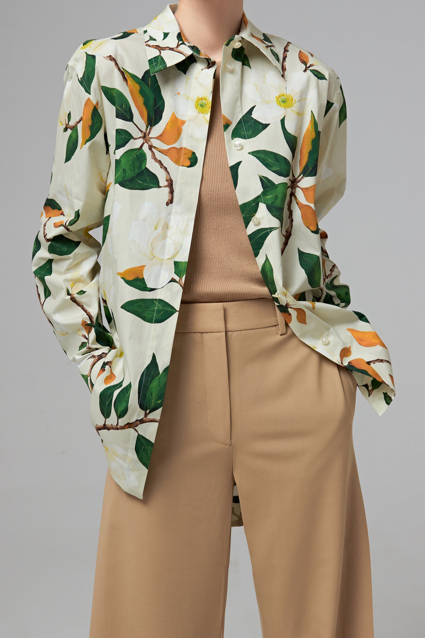 MAGNOLIA FLOWER BUTTON FRONT COTTON BLOUSE