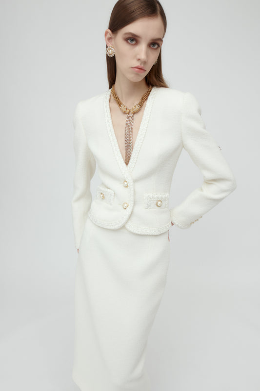 TWEED BOUCLE JACKET WITH TRIM DETAILS