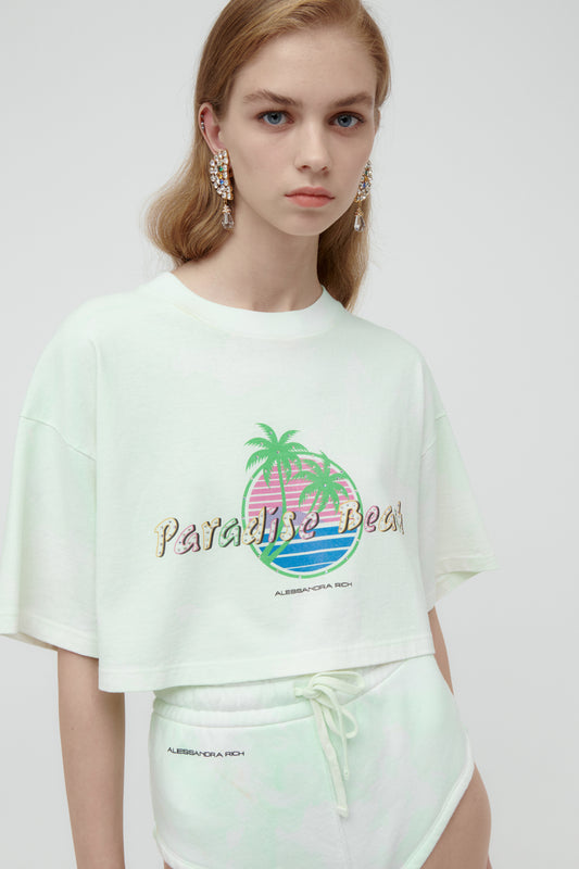 PARADISE BEACH TIE DYE CROPPED T-SHIRT