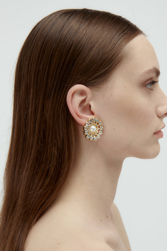 CRYSTAL AND PEARL FLOWER EARRINGS