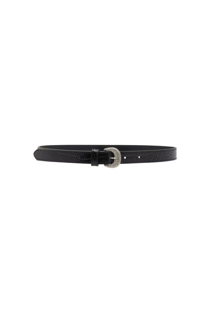 SMALL CROCO PRINT LEATHER BELT WITH CRYSTAL BUCKLE