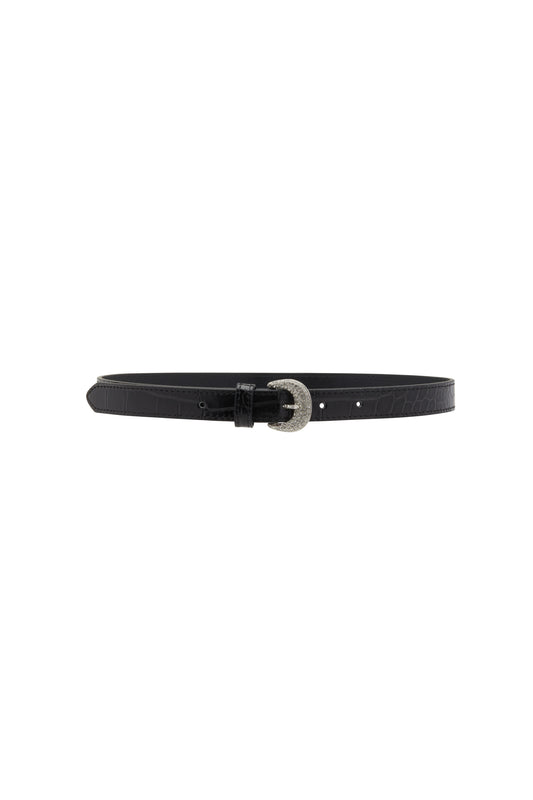 SMALL CROCO PRINT LEATHER BELT WITH CRYSTAL BUCKLE