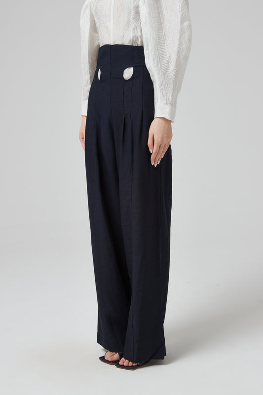 VISCOSE HEMP HIGH WAISTED TROUSERS