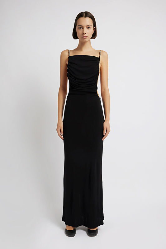 SCULPTED STRAPPED RUCHED DRESS