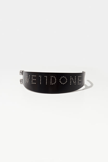 BLACK LOGO STUD WIDE DOUBLE BUCKLE CHOKER