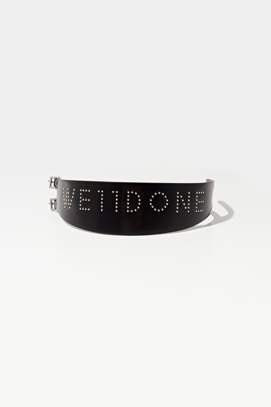 BLACK LOGO STUD WIDE DOUBLE BUCKLE CHOKER