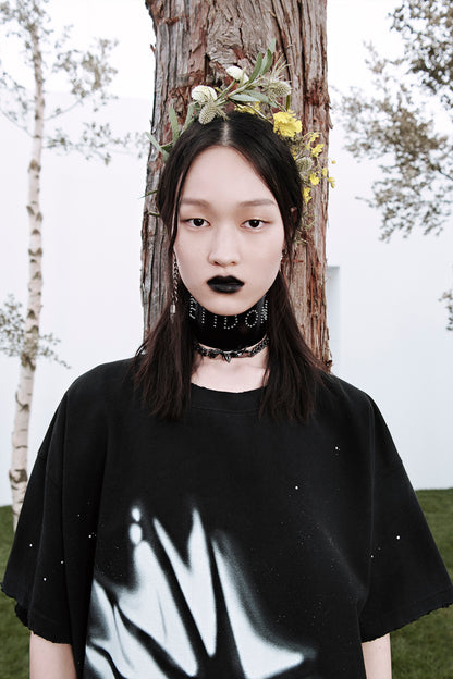 BLACK LOGO STUD WIDE DOUBLE BUCKLE CHOKER