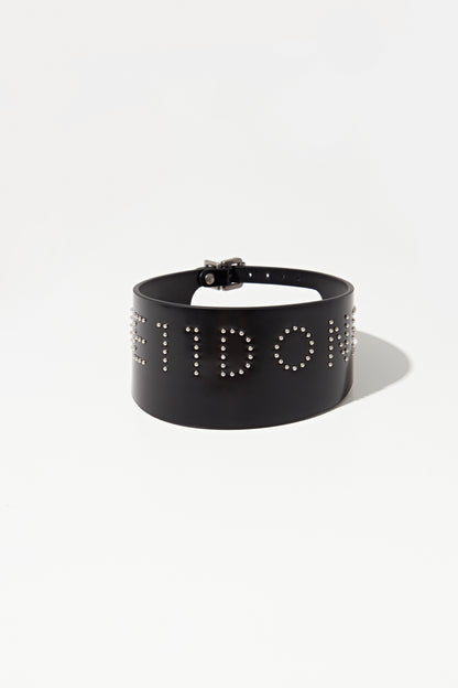 BLACK LOGO STUD WIDE DOUBLE BUCKLE CHOKER