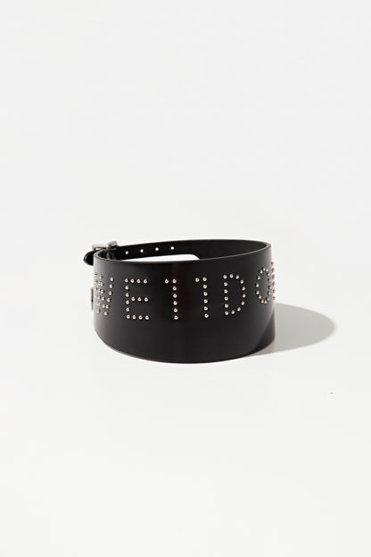 BLACK LOGO STUD WIDE DOUBLE BUCKLE CHOKER