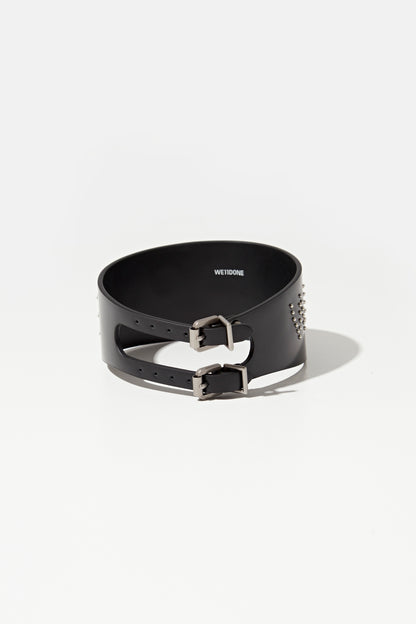 BLACK LOGO STUD WIDE DOUBLE BUCKLE CHOKER