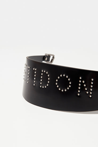 BLACK LOGO STUD WIDE DOUBLE BUCKLE CHOKER