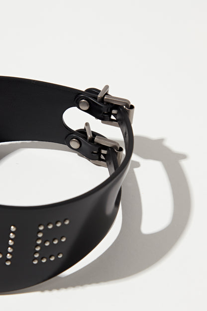 BLACK LOGO STUD WIDE DOUBLE BUCKLE CHOKER