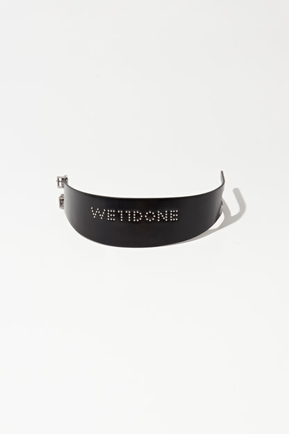 BLACK SMALL LOGO STUD WIDEDOUBLE BUCKLE CHOKER