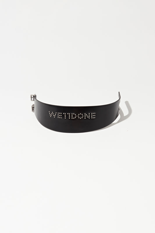 BLACK SMALL LOGO STUD WIDEDOUBLE BUCKLE CHOKER