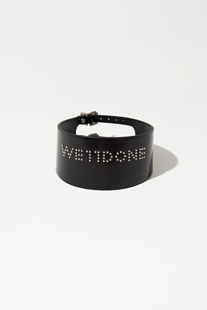 BLACK SMALL LOGO STUD WIDEDOUBLE BUCKLE CHOKER