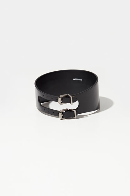 BLACK SMALL LOGO STUD WIDEDOUBLE BUCKLE CHOKER