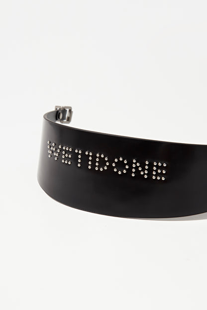 BLACK SMALL LOGO STUD WIDEDOUBLE BUCKLE CHOKER
