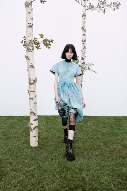 BLUE BALLOON DENIM DRESS