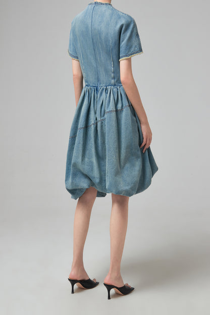 BLUE BALLOON DENIM DRESS