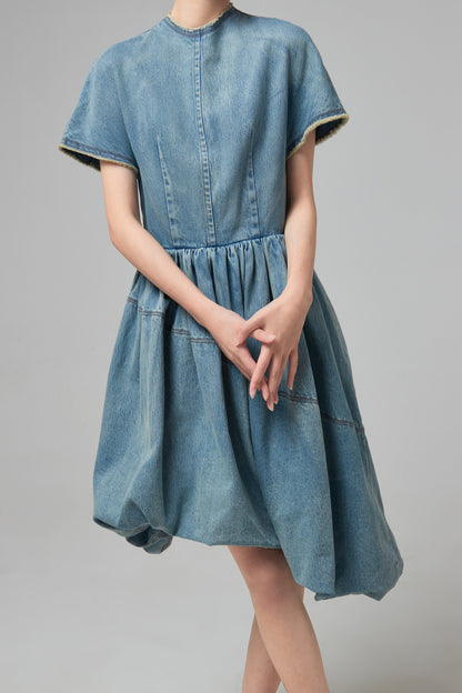 BLUE BALLOON DENIM DRESS